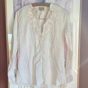 Nu Vintage Embroidered Cotton Lightweight Blouse, floral back, Size L